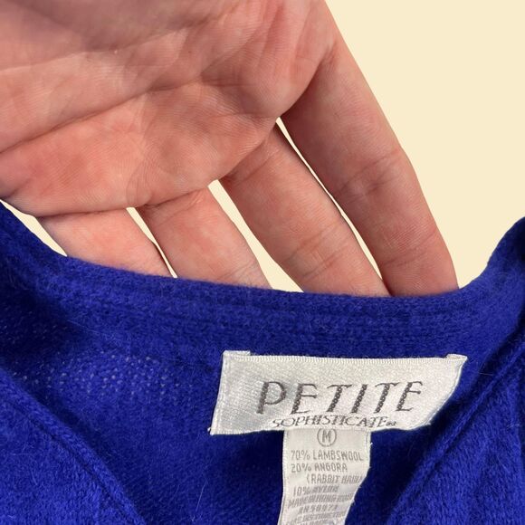 1980s blue cardigan, vintage size M Petite Sophisticate womens button up jacket - Picture 4 of 8